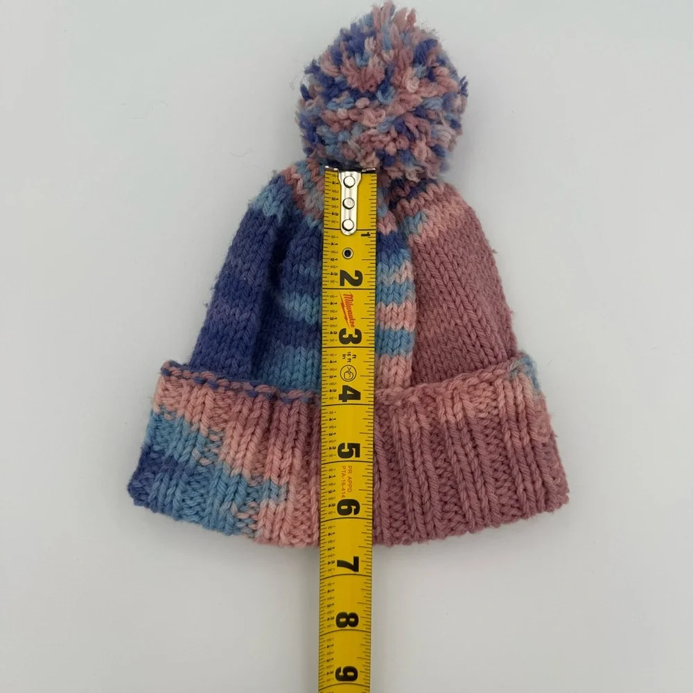 Handmade‎ Toddler Hat (1-2 Yrs) - Knit Pom-Pom Beanie in Pink, Blue & Purple